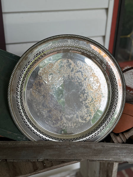 Vintage Silver Tray with Initial