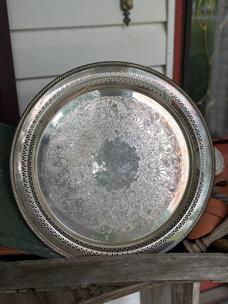Vintage Silver Tray with Initial