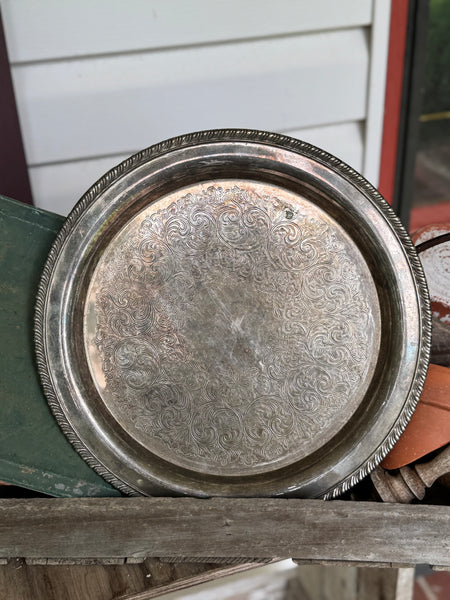 Vintage Silver Tray with Initial