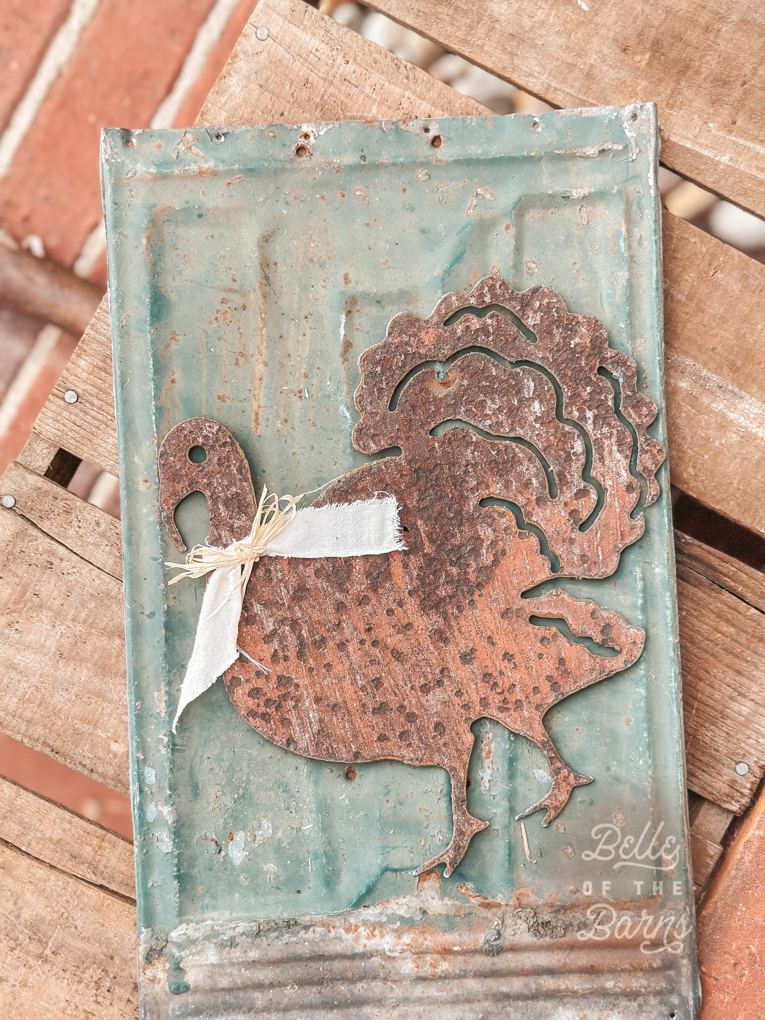Vintage Rusted/Painted Barn Tin Turkey