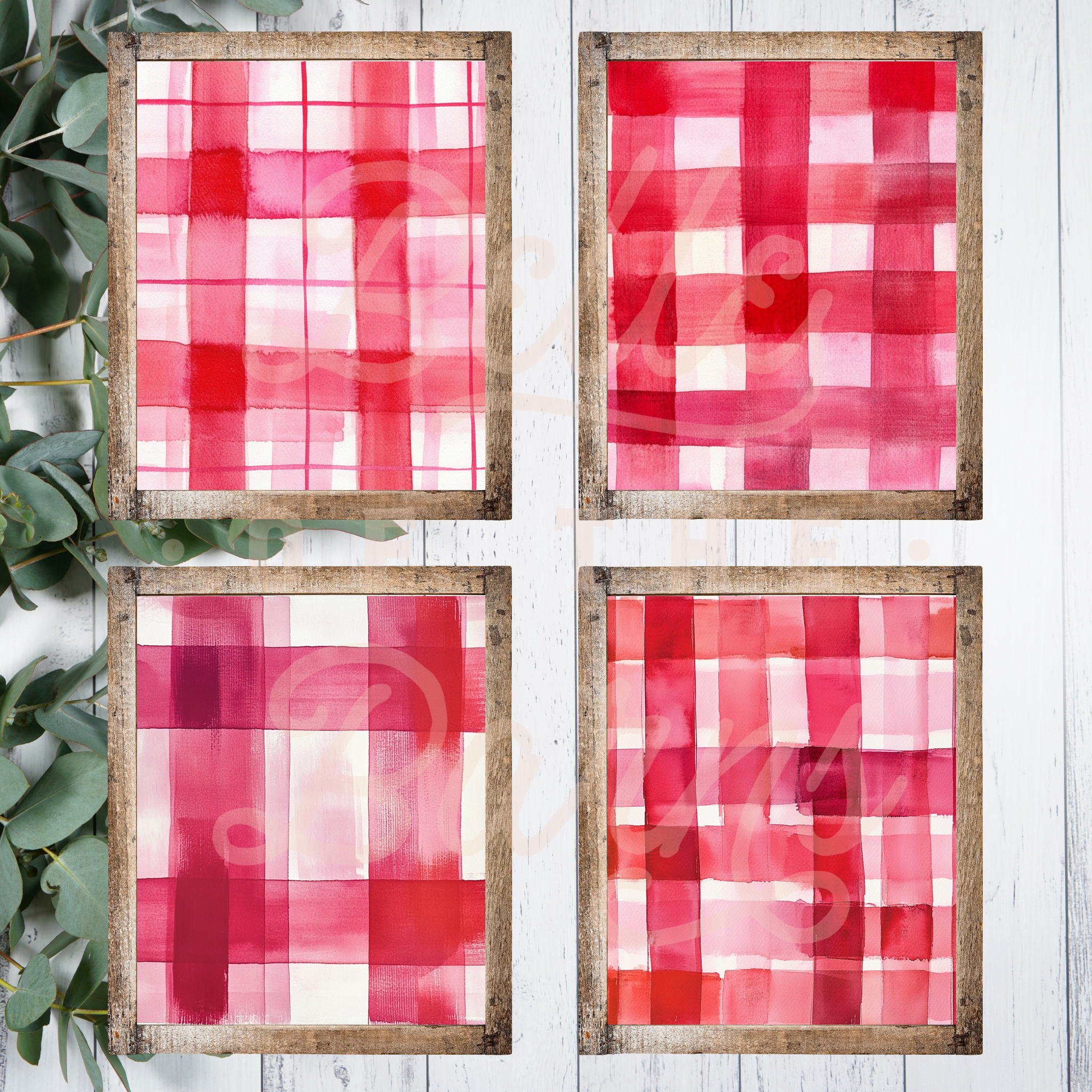 Watercolor Pink+Red Plaid Printable Pack