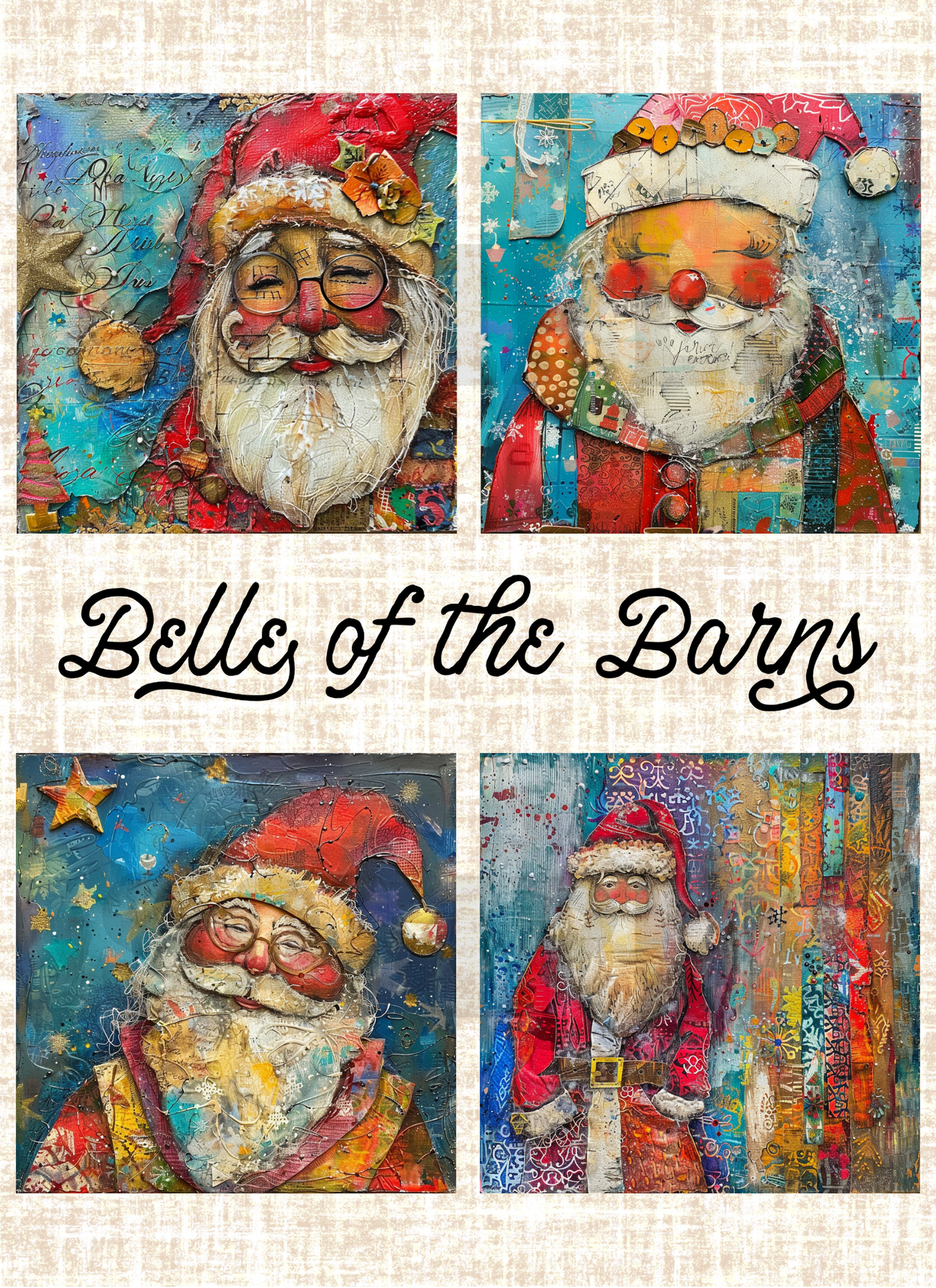 Whimsical Mixed Media Santa Print Bundle