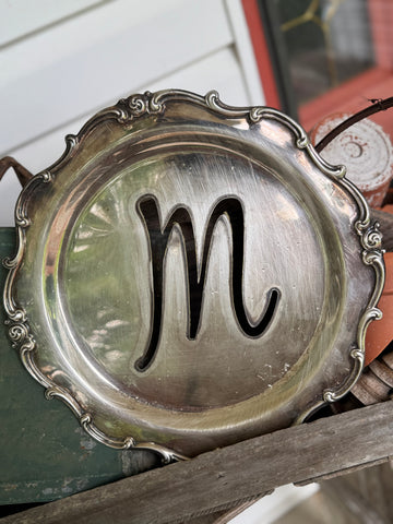 Vintage Silver Tray with Initial