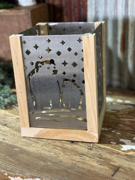 Interchangeable Metal + Wood Lantern ~ Polar Bear