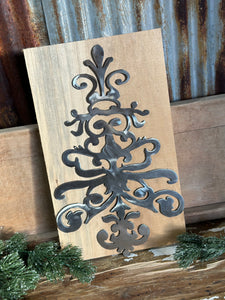 Ornate Metal Christmas Tree + Wood