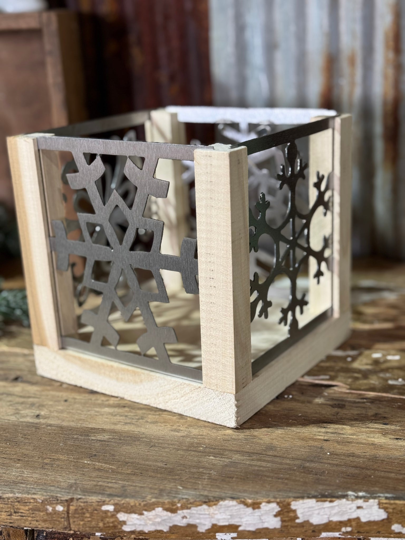 MINI Interchangeable Metal + Wood Lantern ~ Snowflakes