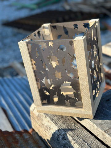 Interchangeable Metal + Wood Lantern ~ Falling Leaves